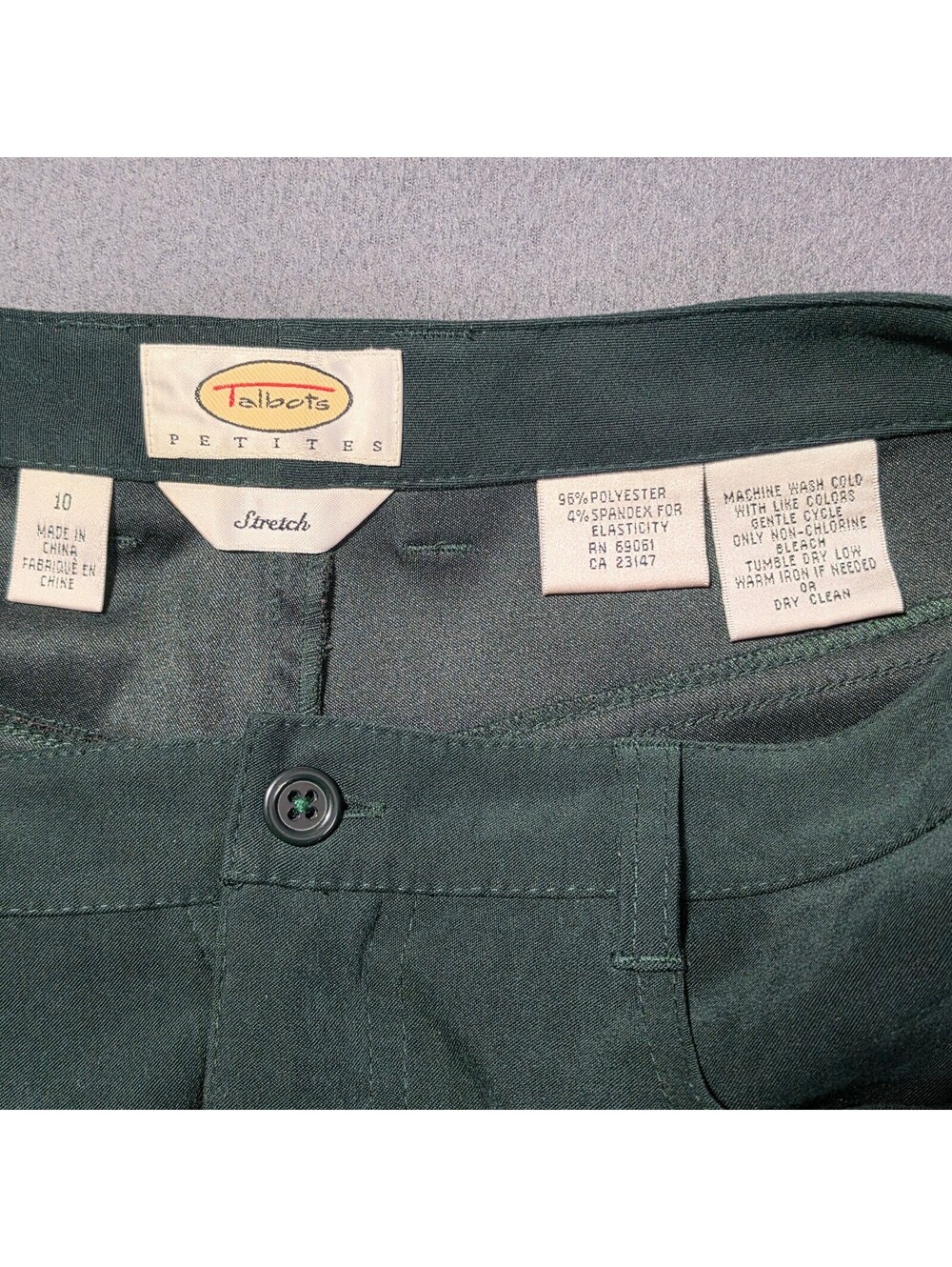 Talbots Petites Stretch Dark Green Velvet Pants Size 10 Women's Soft High Rise - Picture 6 of 9